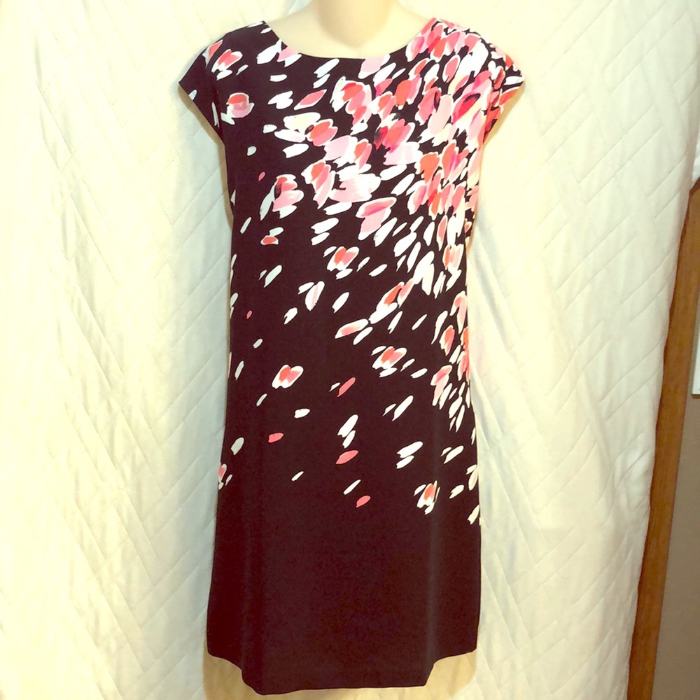 LOFT Black & Pink Floral Shift Dress, Sz M, NWOT